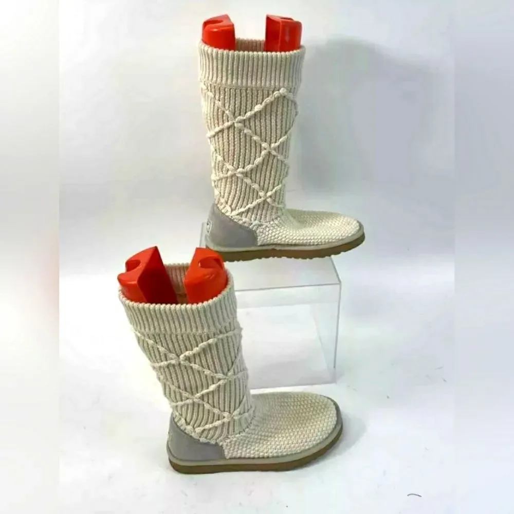 UGG Cream Classic Argyle Ivory Knit Sock Sweater Boots Sz 6